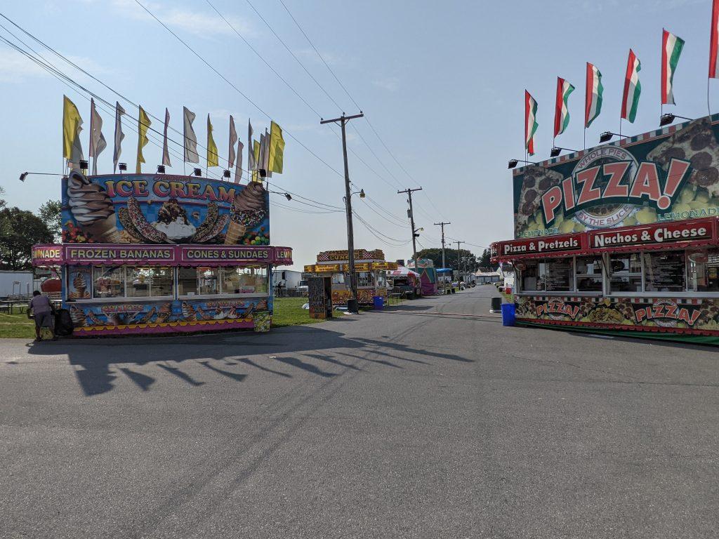 carnival food trucks setting up for the fair